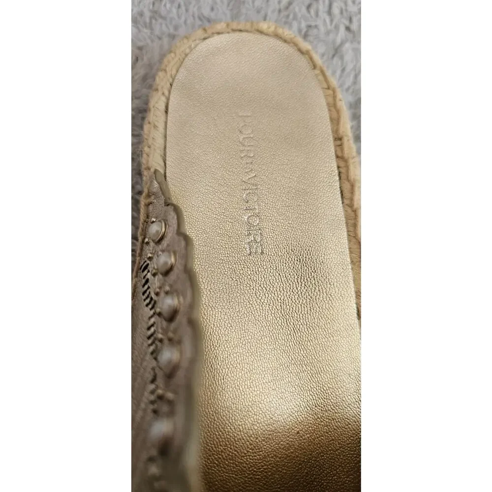 POUR LA VICTOIRE Womens Metallic Gold Leather Slide Sandals 6M EU‎ 36.5 - Picture 3 of 5